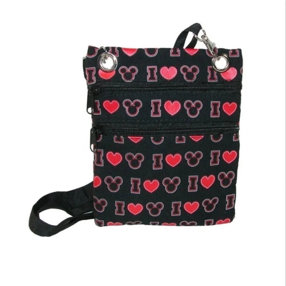 Disney Crossbody I Love Mickey Canvas Heart Passport Bag Disneyland